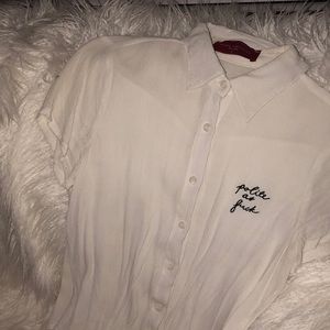 “Polite as fuck” button up collared tee shirt